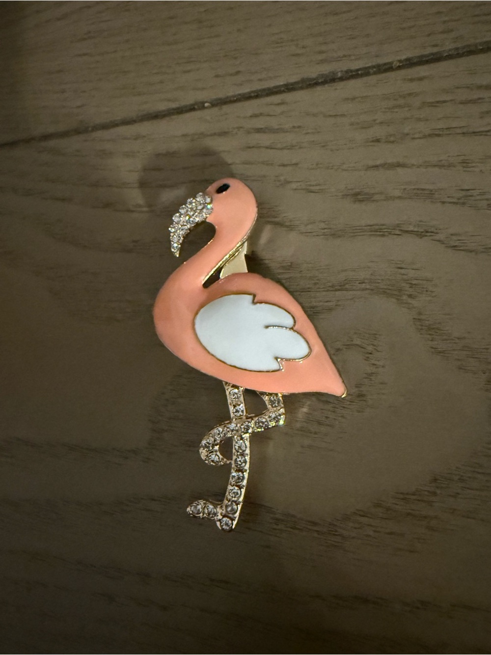 Light Pink Flamingo Rhinestone Brooch with White Wing